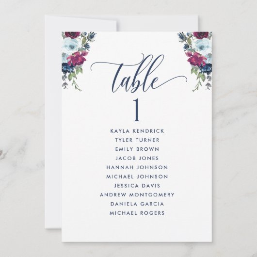 Berry Floral, Sitzplakatkarten mit Gästennamen (Rückseite)