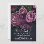 Berry Fuchsia Rose Dark Floral Glam Wedding Einladung (Vorderseite)