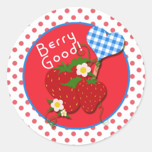 Berry Good, Strawberry, Gingham Heart, Sticker