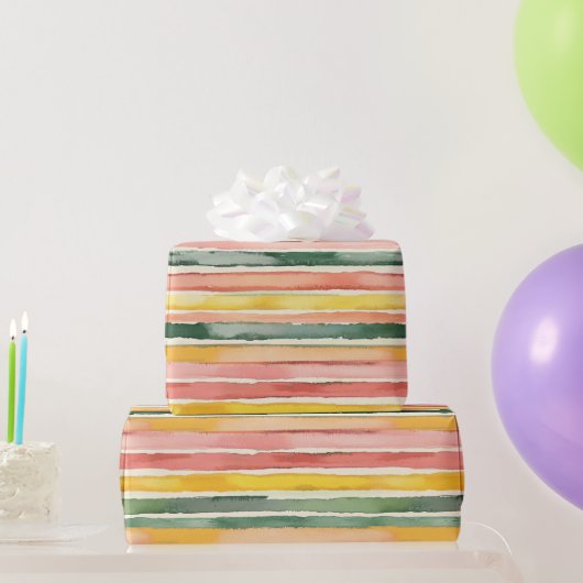 Berry Green Orange Pink Fruity Stripes Birthday Geschenkpapier (Partygeschenke)