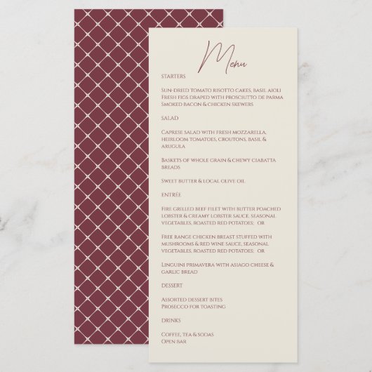 Berry ・ Handgeschriebene Script Wedding Menükarte (Vorne/Hinten)