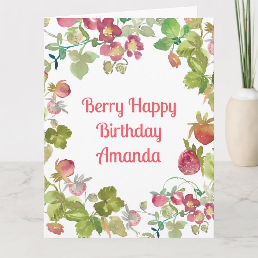 Berry Happy Strawberry Birthday Karte (Vorderseite)