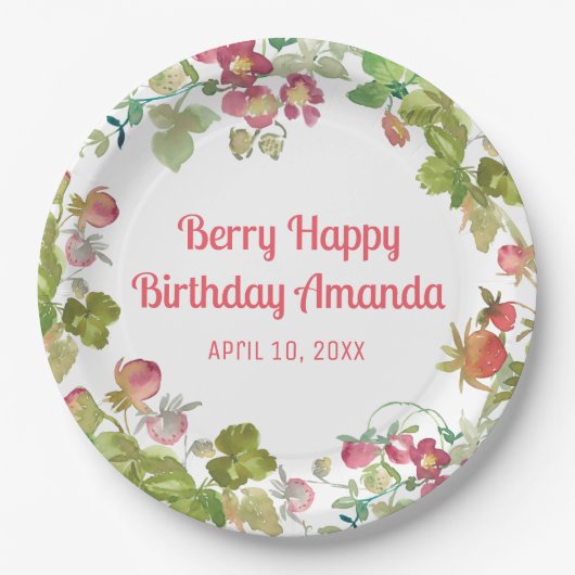 Berry Happy Strawberry Birthday Pappteller (Vorderseite)