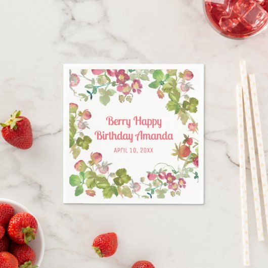 Berry Happy Strawberry Birthday Serviette (Beispiel)