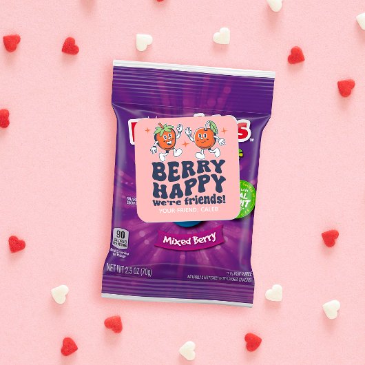 Berry Happy We're Friends Fruit Snack Valentine Quadratischer Aufkleber
