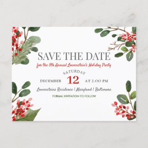 Berry Holly Annual Holiday Party Save the Date  Ankündigungspostkarte