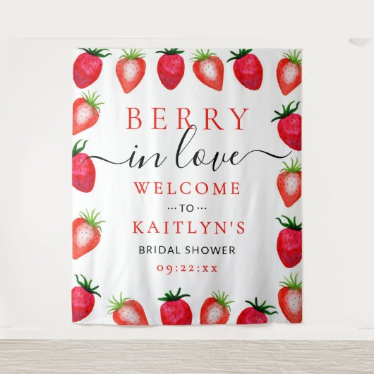 Berry in Liebe Erdbeere Brautparty Hintergrund Wandteppich (Vorderseite)