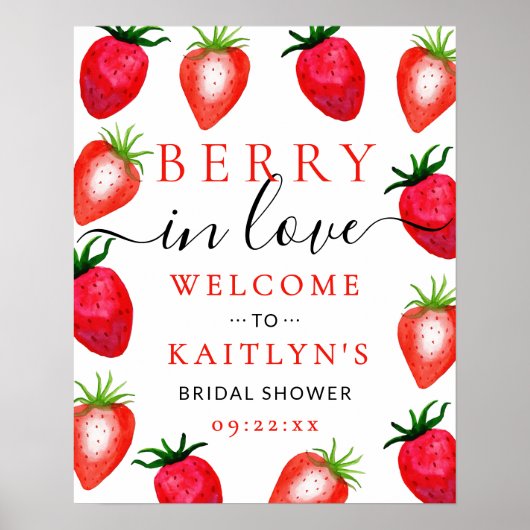 Berry in Liebe Erdbeere Brautparty Willkommen Poster (Vorne)