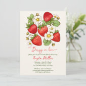 Berry in Liebe Erdbeeren Brautparty Einladung (Stehend Vorderseite)