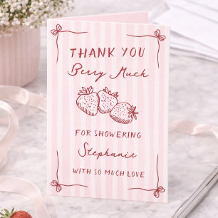 Berry In Love Erdbeeren Rosa Brautparty Gefaltet Dankeskarte