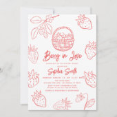 Berry in Love Hand-drawn Strawberry Bridal Shower Einladung (Vorderseite)