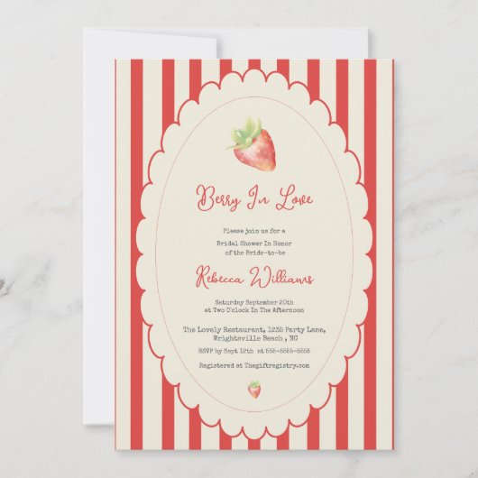 Berry in love Preppy Strawberry Bridal Shower  Einladung (Vorderseite)