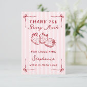 Berry In Love Strawberry Pink Bridal Shower Flat Dankeskarte (Stehend Vorderseite)
