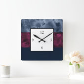 Berry Indigo Block Stripes Quadratische Wanduhr (Zuhause)