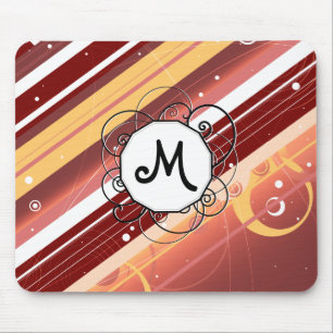 Berry Kisses Moderne Retro Streifen mit Monogramm Mousepad