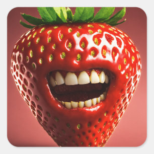 "Berry Laughs: Funny Strawberry Stickers" Quadratischer Aufkleber