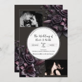 Berry Lila & Black Lily Rose Floral Wedding Einladung (Vorne/Hinten)