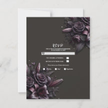 Berry Lila Black Lily Rose Floral Wedding RSVP