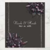 Berry Lila & Black Lily Rose Floral Wedding Weinetikett (Einzelnes Label)