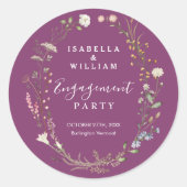 Berry Lila Chic Boho Wildblume Engagement Party Runder Aufkleber (Vorderseite)