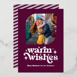 Berry Lila & Silver Modern Retro Foto Folien Feiertagskarte