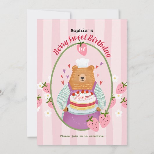 Berry Lovely First Geburtstag Einladung (Vorderseite)