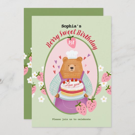 Berry Lovely First Geburtstag Einladung (Vorne/Hinten)