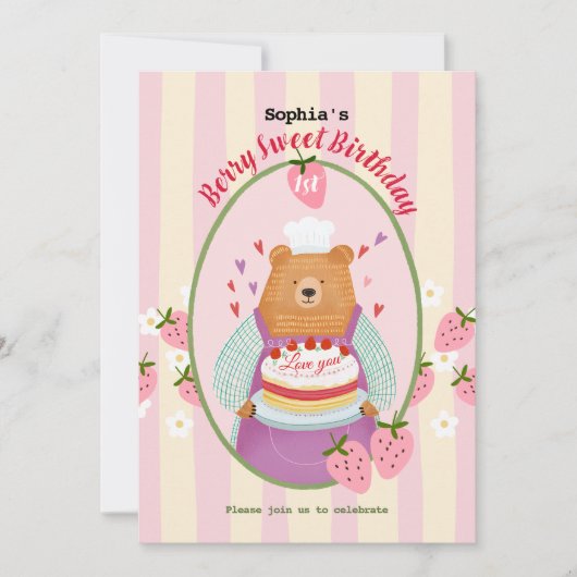 Berry Lovely First Geburtstag Einladung (Vorderseite)