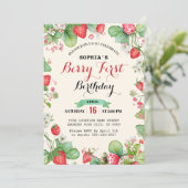 Berry Lovely First Geburtstag Einladung (Stehend Vorderseite)