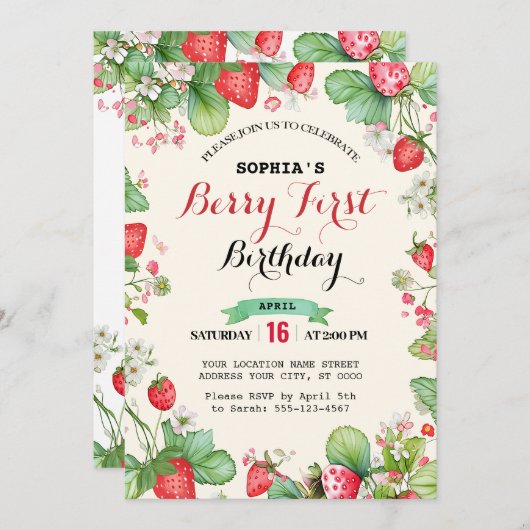 Berry Lovely First Geburtstag Einladung (Vorne/Hinten)