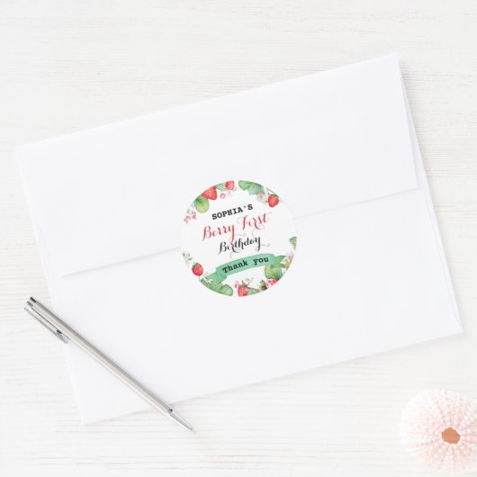 Berry Lovely First Geburtstag Runder Aufkleber (Umschlag)