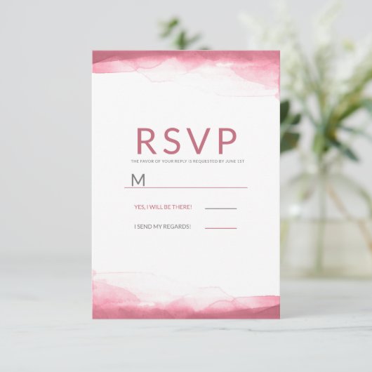 Berry Mauve Pink Watercolor Modern Wedding RSVP (Stehend Vorderseite)