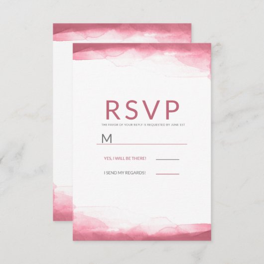 Berry Mauve Pink Watercolor Modern Wedding RSVP (Vorne/Hinten)