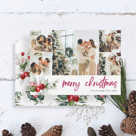 Berry Merry Christmas Brush Calligraphy Foto Feiertagskarte