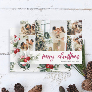 Berry Merry Christmas Brush Calligraphy Foto Feiertagskarte
