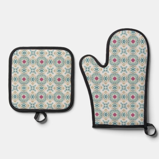 Berry Mint Mosaic - Geometrische Wasserfarbe Ofenhandschuh & Topflappen-Set (Vorderseite)