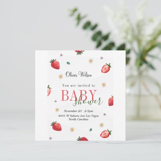 Berry Niedlich Baby Dusche: Erdbeerfelder für imme Save The Date (Stehend Vorderseite)