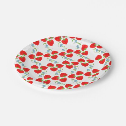 Berry Niedlich Erdbeeren Obst und Blume Pappteller (Schrägansicht)