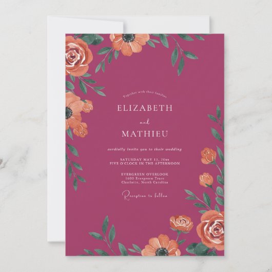 Berry Orange Mohn Hochzeit Einladung (Vorderseite)