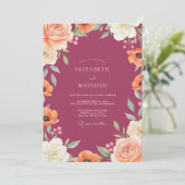 Berry Peach Mohn Hochzeit Einladung (Stehend Vorderseite)