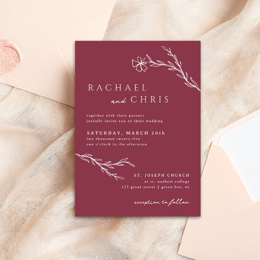 Berry Pink Boho Moderne gestenciled Floral Botanic Einladung