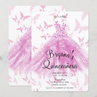 Berry Pink Butterfly Dance Dance Dance Quinceañera Einladung