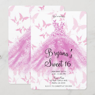 Berry Pink Butterfly Dance Dress Sweet 16 Party Einladung