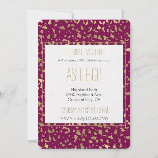 Berry Pink Gold Leopard Geburtstag Einladung (Vorderseite)