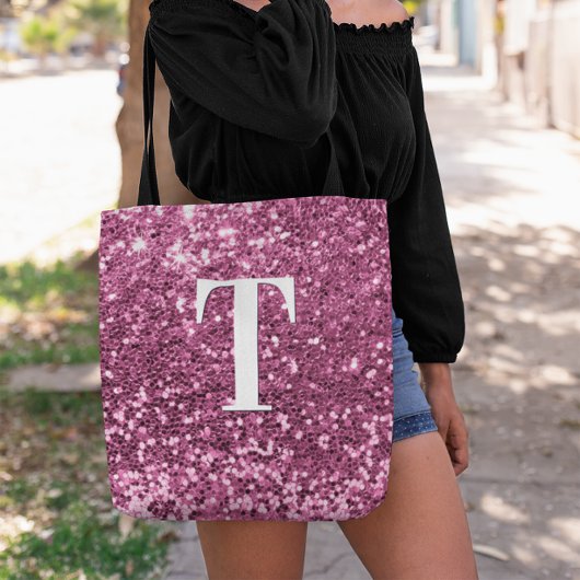 Berry Pink Imitats Glitzer Bokeh Glitzern Monogram Tasche