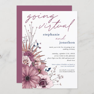 Berry Pink Lilac Watercolor Floral Virtual Wedding Einladung