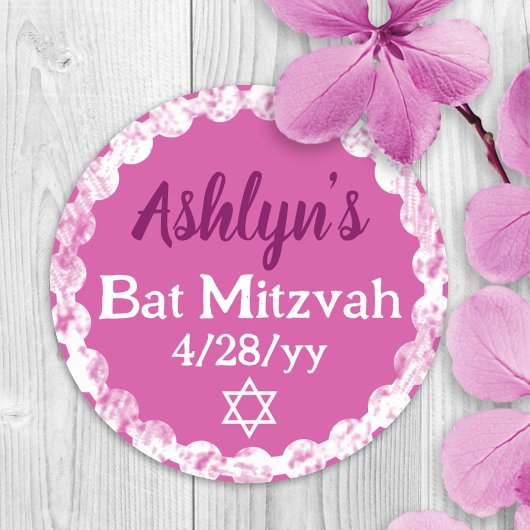 Berry Pink Personalisiert Bat Mitzvah Gastgeschenk Runder Aufkleber
