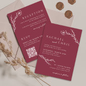 Berry Pink Red Simple Botanal Floral QR Code Einladung