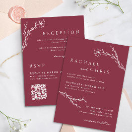 Berry Pink Red Simple Botanal Floral QR Code Einladung