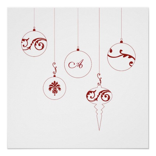 Berry Red Monogram Bauble Weihnachtsschmuck Poster (Vorderseite)